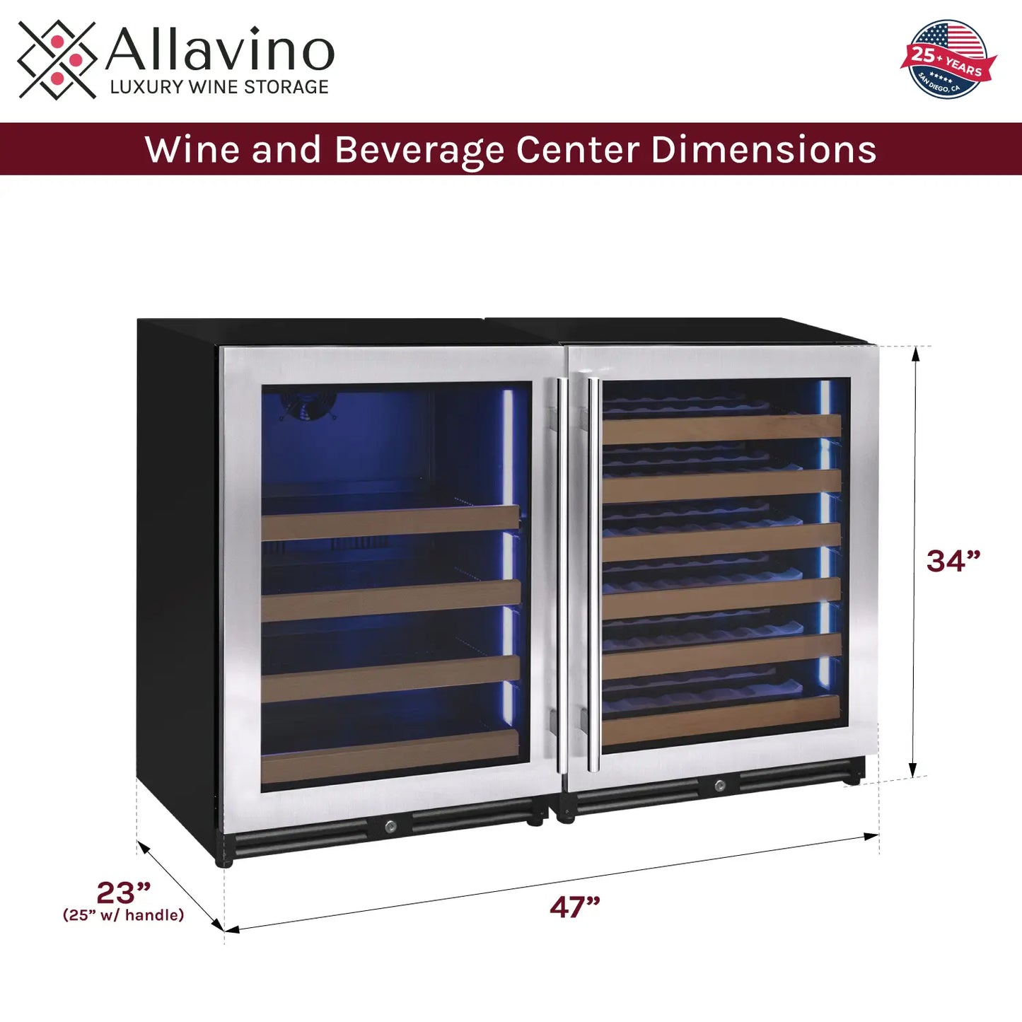 Allavino Reserva Series 51 Bottle / 124 Can Side-by-Side Wine Refrigerator & Beverage Center