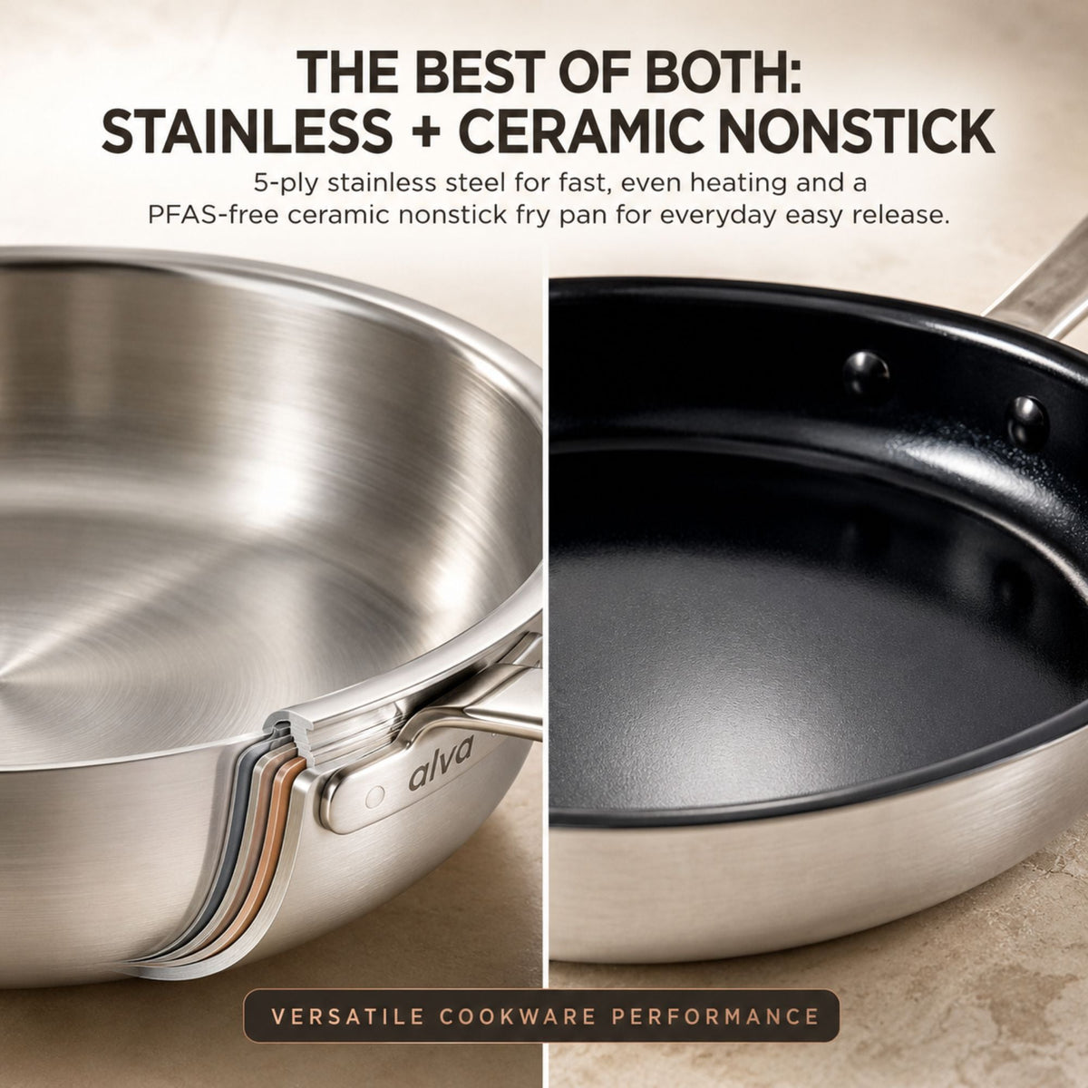 5-Ply Stainless + Ceramic Nonstick Set