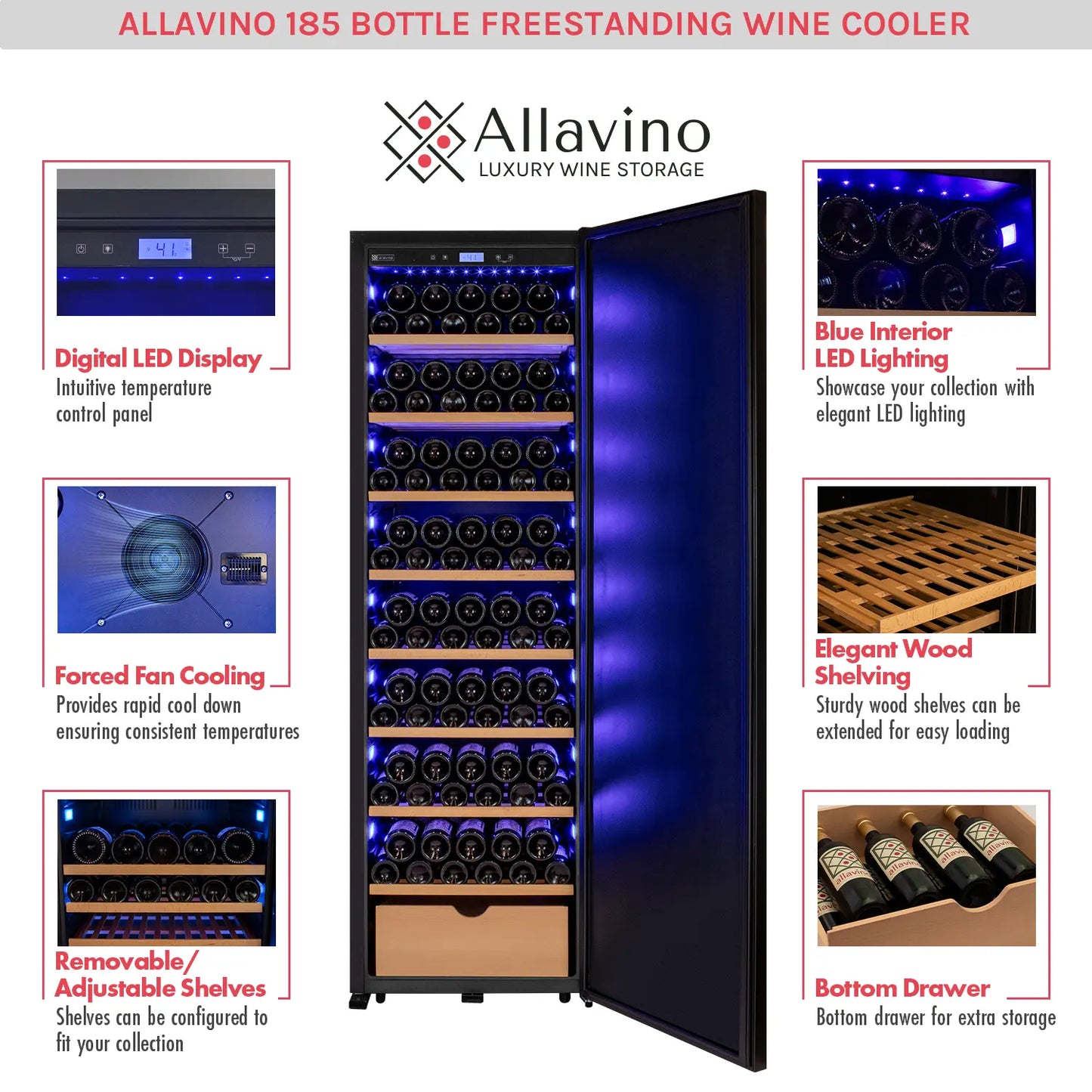 Allavino Wine Vault Series 185 Bottle Single Zone Wine Refrigerator (KWR-8185 Series)