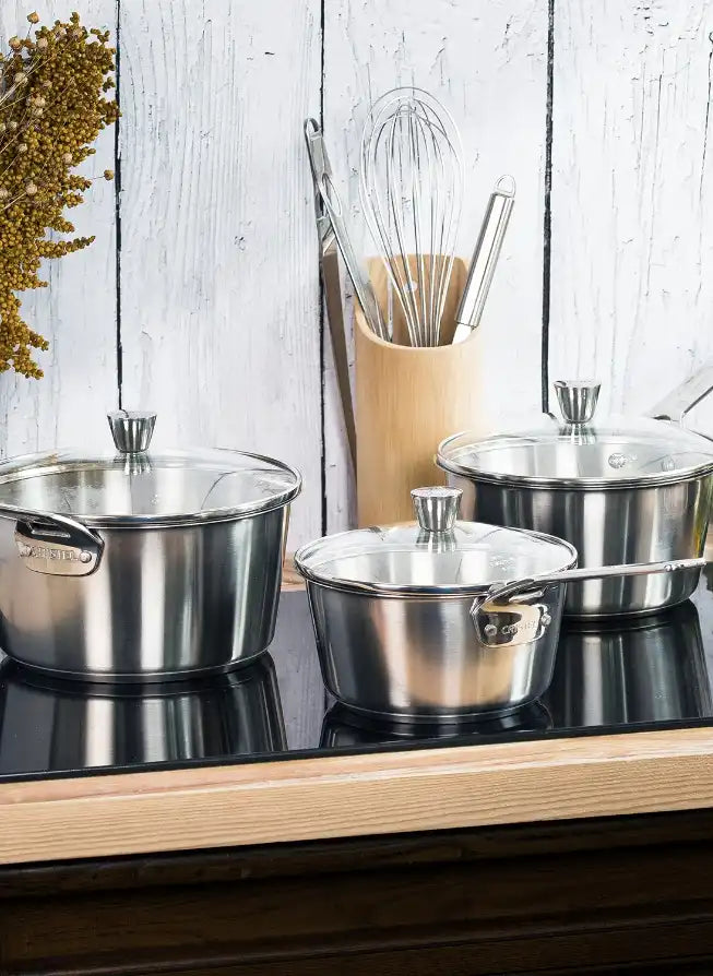 CRISTEL® 1826® 3-Piece Stainless Steel Saucepan Set with Glass Lids