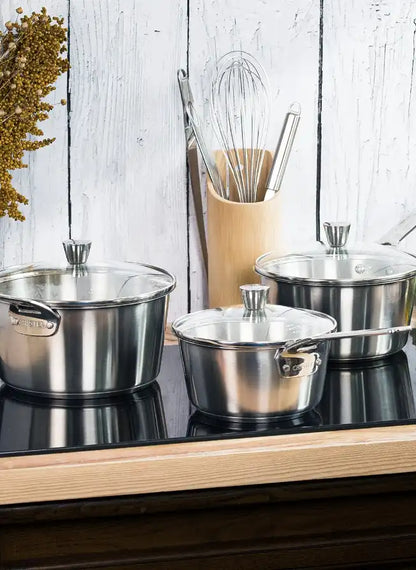 CRISTEL® 1826® 3-Piece Stainless Steel Saucepan Set with Glass Lids