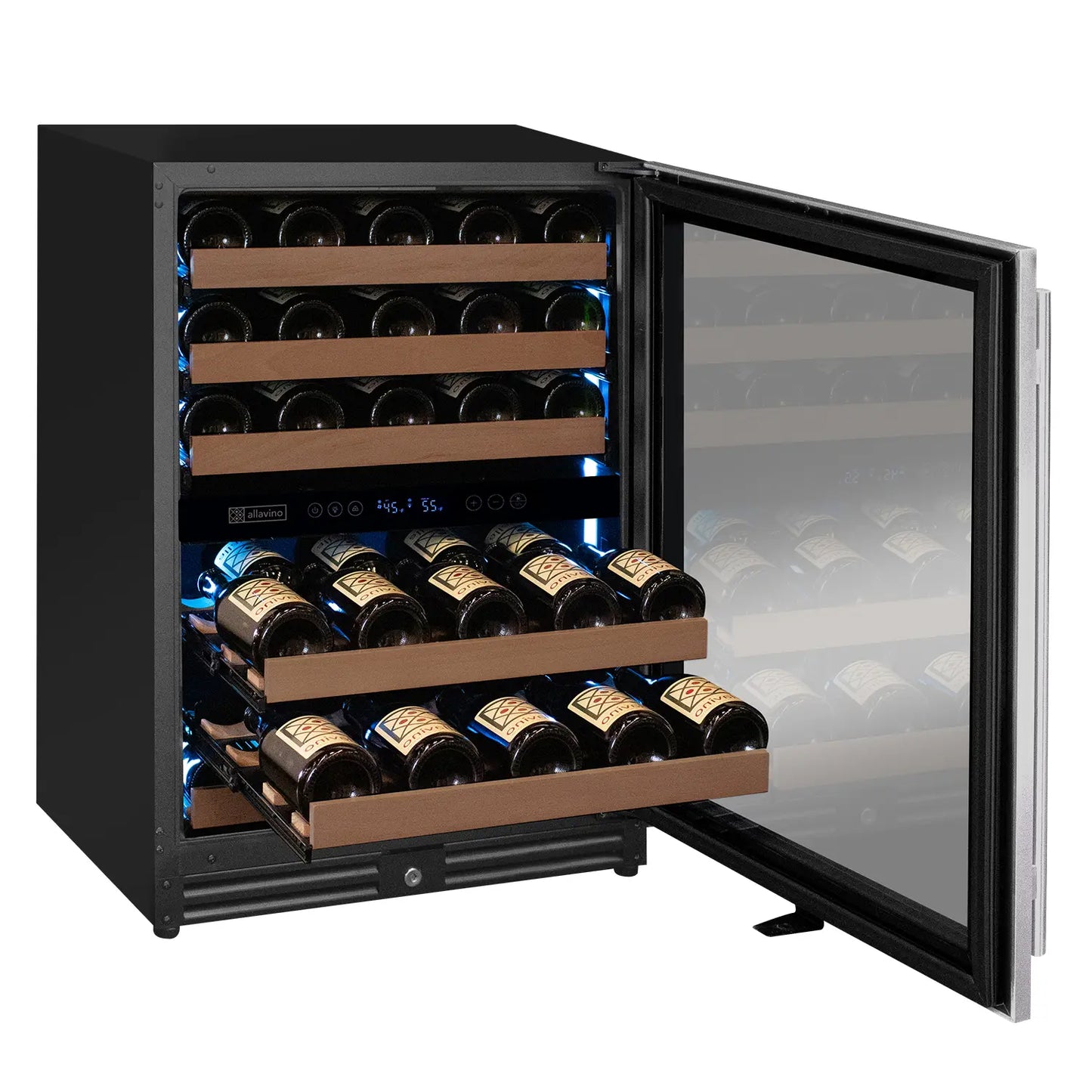 Allavino Reserva Series 51 Bottle Dual Zone Built-In Luxury Wine Refrigerator with Stainless Steel Door - Right Hinge