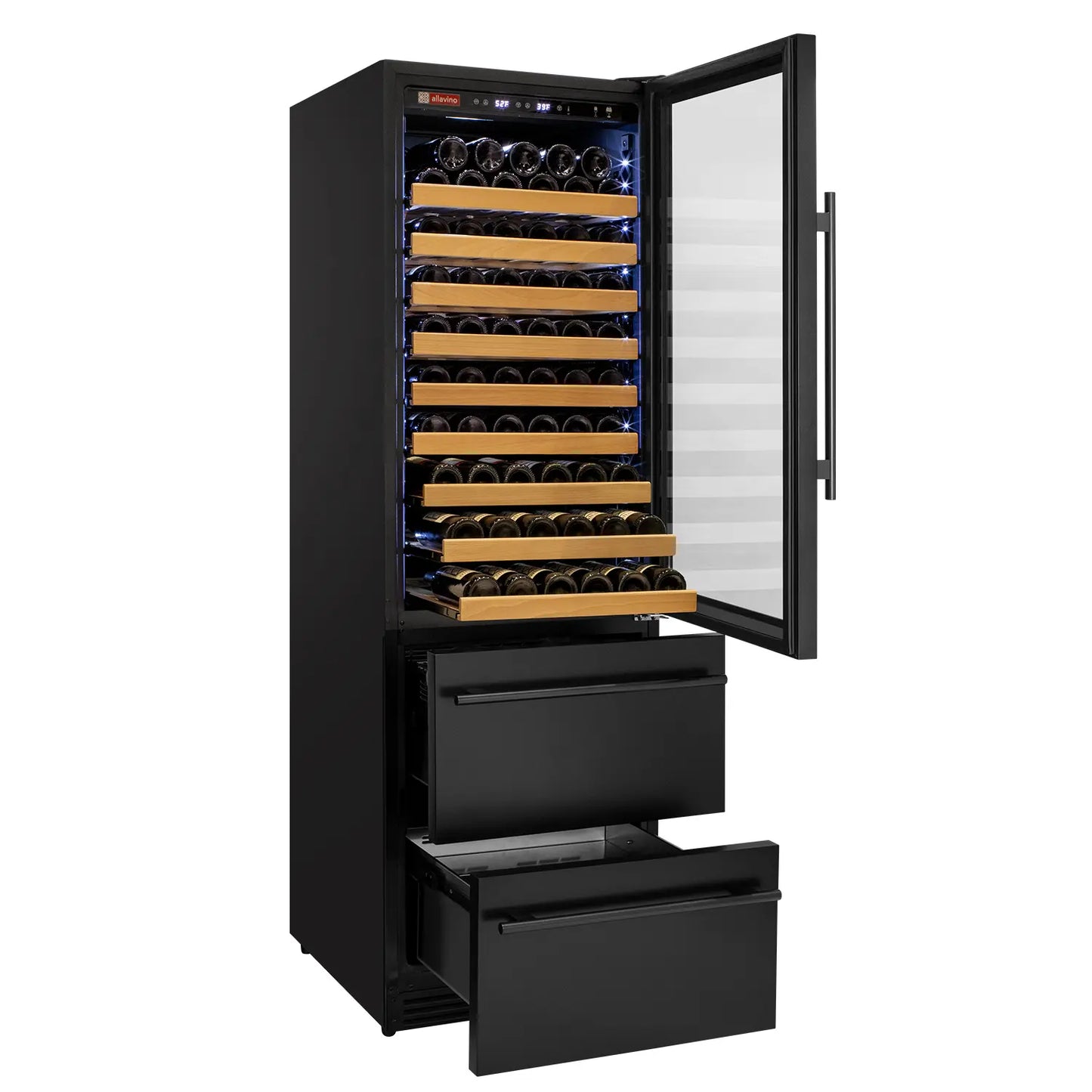 Allavino 108 Bottle Wine Refrigerator with Two Refrigerated Beverage Drawers