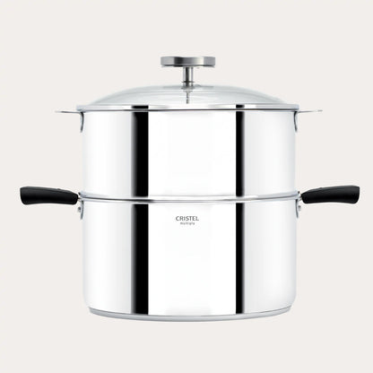 BIOME Healthy Cooking Set by CRISTEL with 6 Quart Saucepan Stainless Steel Steamer Glass Lid and Accessories for Healthy Cooking.