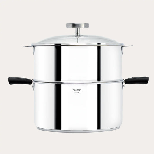 BIOME Healthy Cooking Set by CRISTEL with 6 Quart Saucepan Stainless Steel Steamer Glass Lid and Accessories for Healthy Cooking.