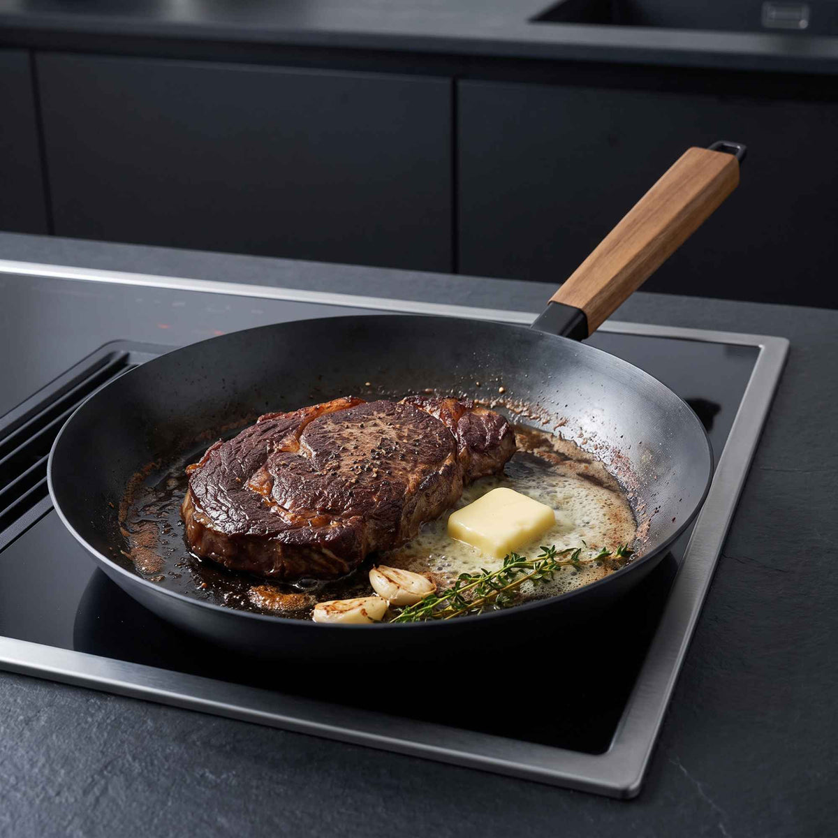 Alva Forest Carbon Steel Frying Pan with Wood Handle