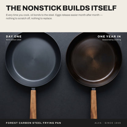 Alva Forest Carbon Steel Frying Pan with Wood Handle
