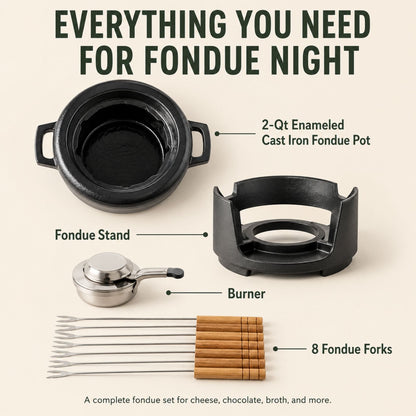 Alva Nori Enameled Cast Iron Fondue Set, 2-Qt